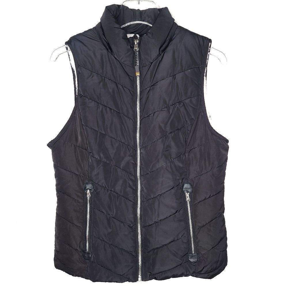 GreenTea  Black, Mock Neck Puffer Vest with Faux Fur Lining Women's Size‎ Small